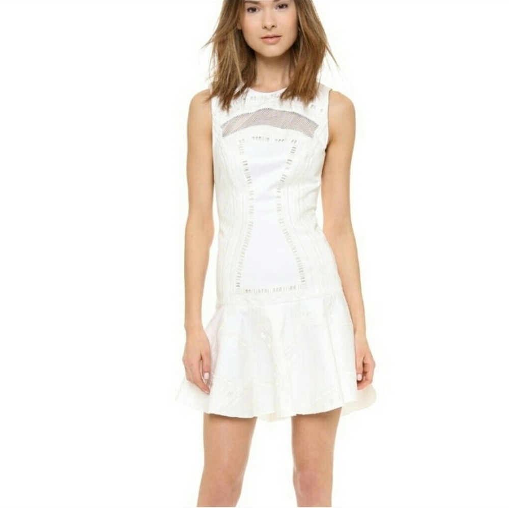 Robert Rodriguez White/Off White Kuba Embroidered Mesh Cotton Dress Size 2